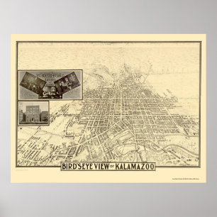 Kalamazoo panorama- karta för MI - 1908 Poster