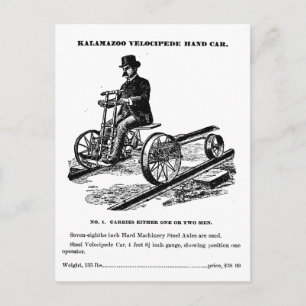 KALAMAZOO Velocipede Railroad Hand Car 1887 Vykort