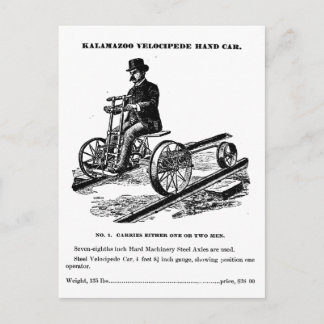 KALAMAZOO Velocipede Railroad Hand Car 1887 Vykort