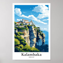 Kalambaka Greece Travel Potrait Illustration Poster