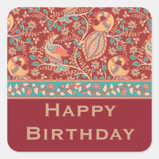 Kalamkari anpassningsbar hälsning Sticker Fyrkantigt Klistermärke