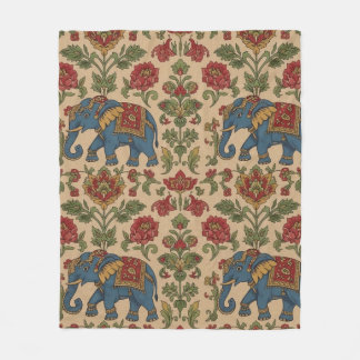 Kalamkari Floral Elephant – Traditional Indian Fol Fleecefilt