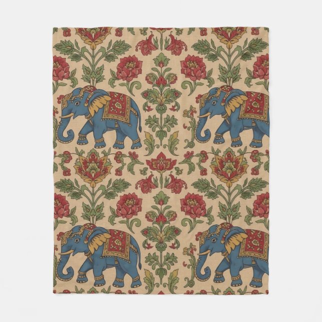 Kalamkari Floral Elephant – Traditional Indian Fol Fleecefilt (Framsidan)