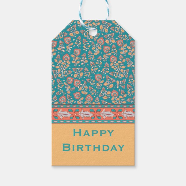 Kalamkari personlig namn & hälsning presentetikett (Framsidan)