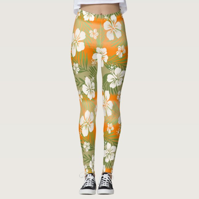Kalani Tie Dye Blend Tropical Hibiscus - Orange Leggings (Framsida)