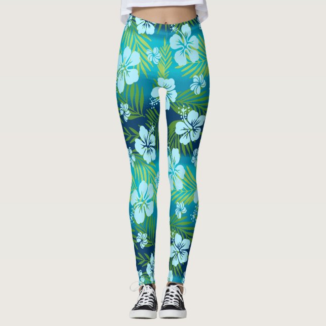 Kalani Tie Dye Blend Tropical Hibiscus - Teal Leggings (Framsida)