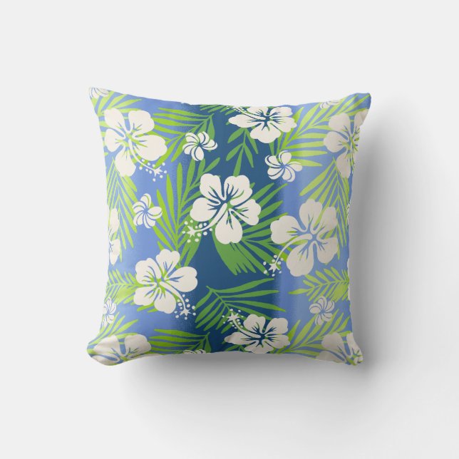 Kalani Tie Dye Tropical Hibiscus Reversibel - blåt Kudde (Framsida)