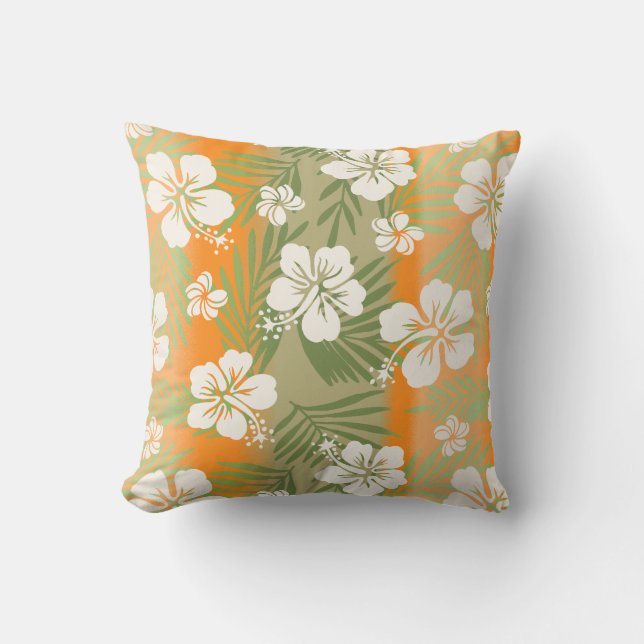 Kalani Tie Dye Tropical Hibiscus Reversible - Tan Kudde (Framsida)