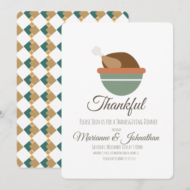 Kalas på Thanksgiving med Turkisk Middag Familj Inbjudningar (Fram/baksida)