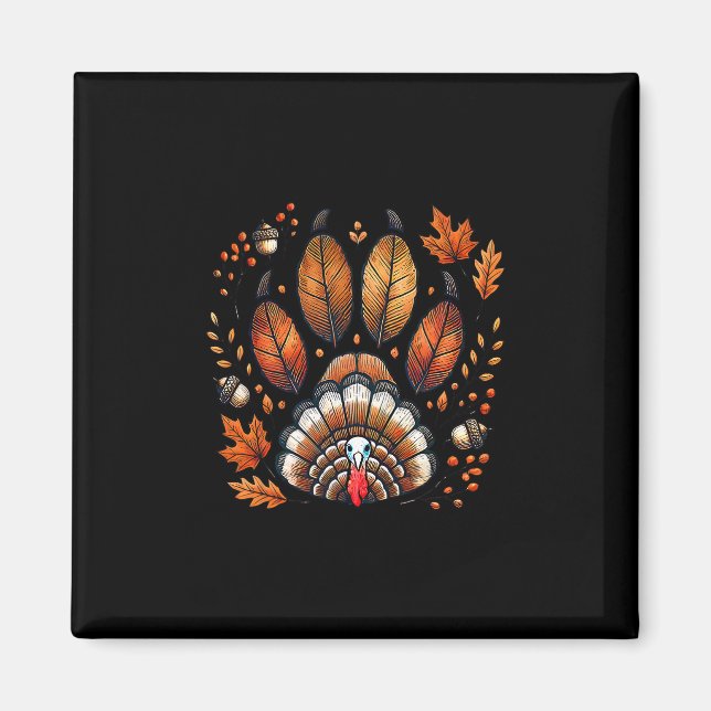 Kalcifowl Hund Tassavtryck Höst Thanksgiving Valp  Magnet (Framsidan)