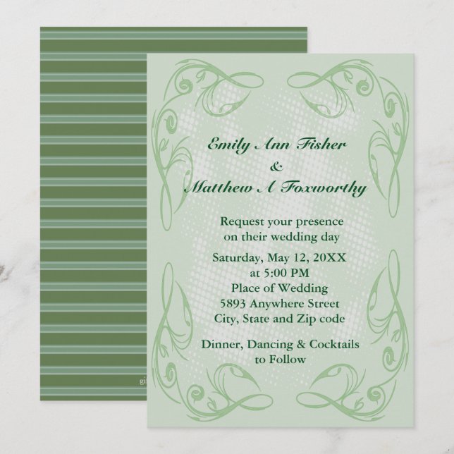 Kale Abstrakt Swirl Gräns bröllopsinbjudan Inbjudningar (Fram/baksida)