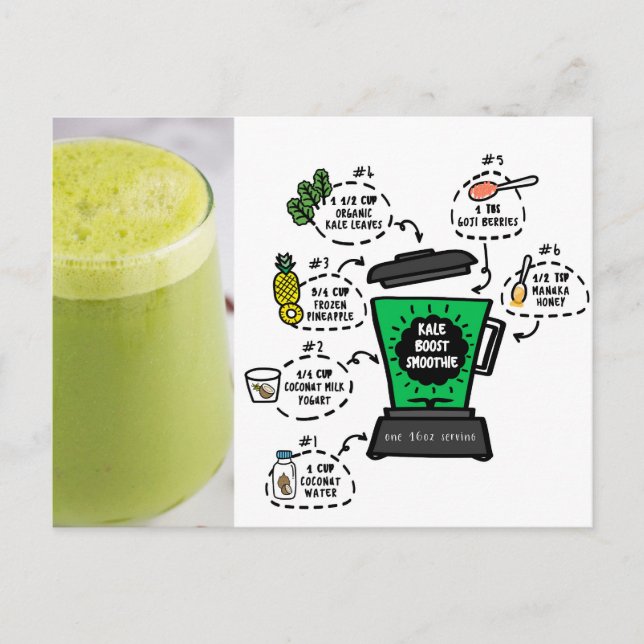 Kale booster smoothie recept vykort (Framsida)