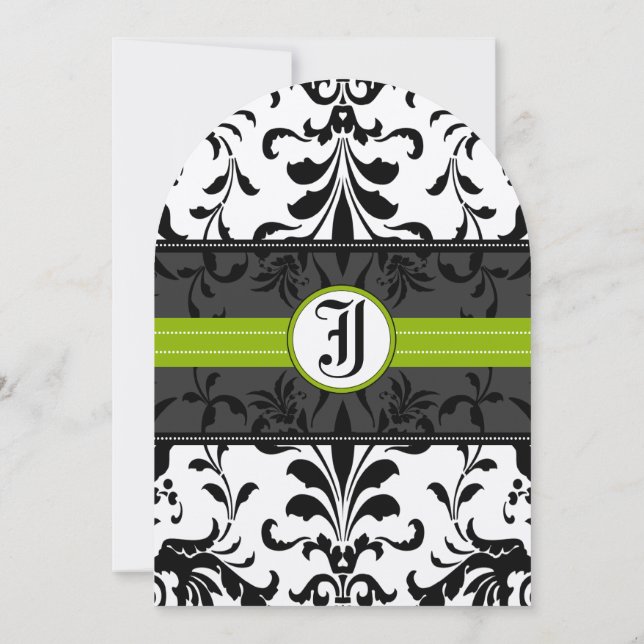 Kale Grön Monogram Damast Bröllopsinbjudan Inbjudningar (Baksida)
