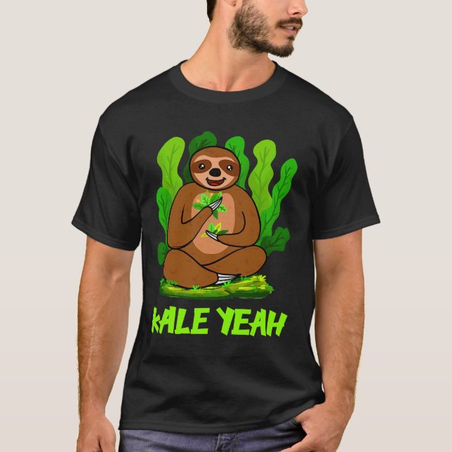 Kale Ja Sloth Vegan Vegetarian T Shirt (Framsida)
