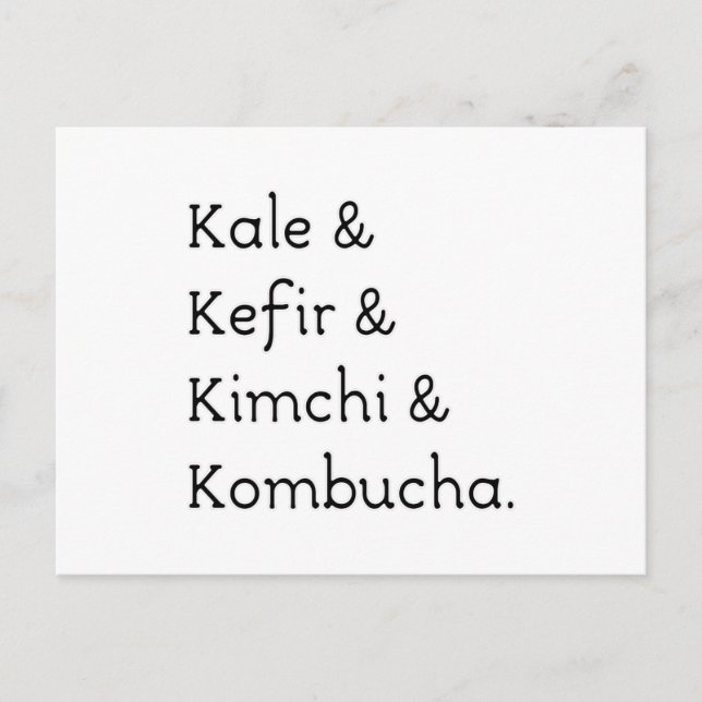 Kale Kefir Kimchi Kombucha Vykort (Framsida)