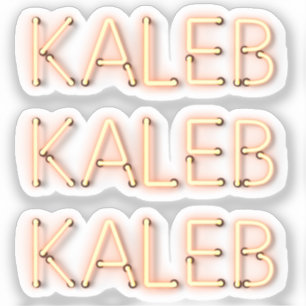 Kaleb Namn i Glowing Neon Ljus x3 Klistermärken