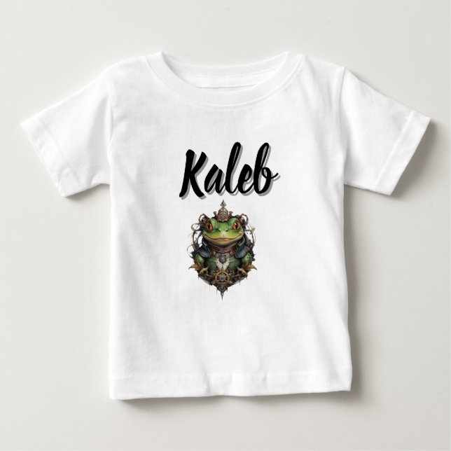 Kaleb Namn Med Steampunk Groda, T Shirt (Framsida)