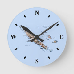 Kaledonien Karta Clock Rund Klocka