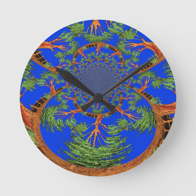 Kaleidoscope Acacia Träd Art Print/Graphic Rund Klocka (Framsida)