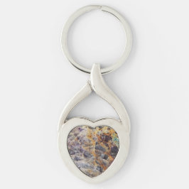 Kaleidoscope Agate Stone Mönster Twisted Heart Silverfärgad Nyckelring