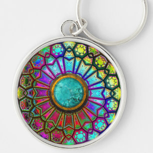 Kaleidoscope Art 14-nyckelkedjealternativ Rund Silverfärgad Nyckelring
