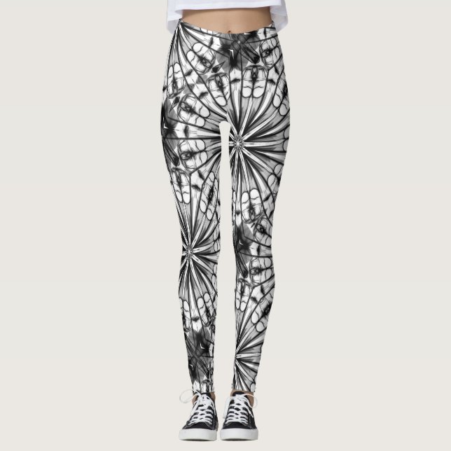 KALEIDOSCOPE BLACK VITRÄDANDE RADIALUPPREPAT MÖNST LEGGINGS (Framsida)