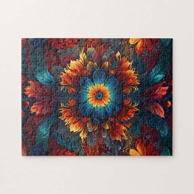 Kaleidoscope Blommigt Fantasy Hypnotic Mönster Pussel (Horisontell)