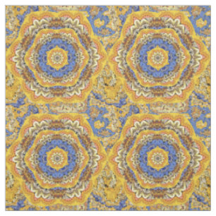Kaleidoscope Blommigt Luxury Blue Golden Gult Mix Tyg