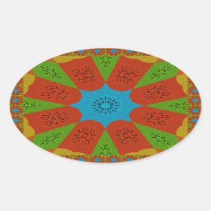 Kaleidoscope Bloom A Vibrant African Print Färg Ovalt Klistermärke