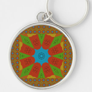 Kaleidoscope Bloom A Vibrant African Print Färg Rund Silverfärgad Nyckelring