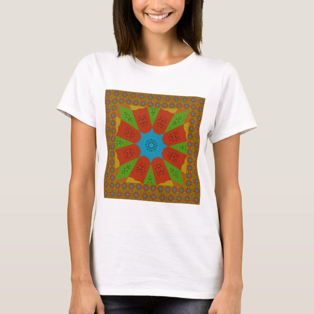 Kaleidoscope Bloom A Vibrant African Print Färg T-shirt (Framsida)