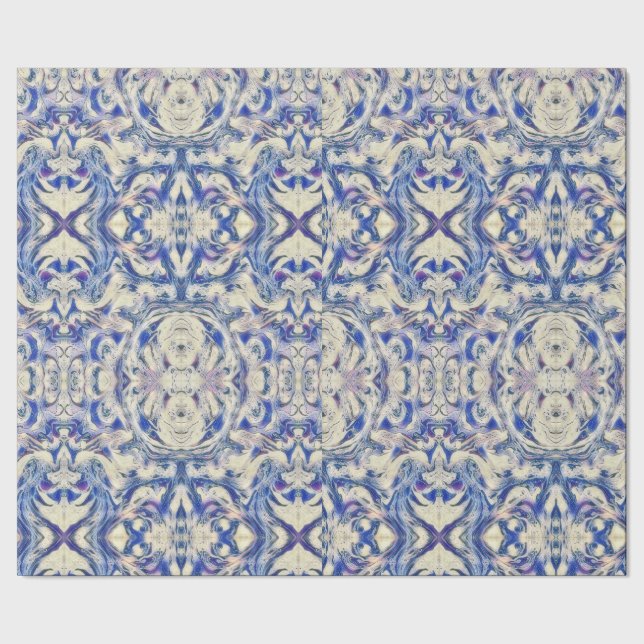 Kaleidoscope Delft Tile Mönster i Blue and White Presentpapper (Seam)