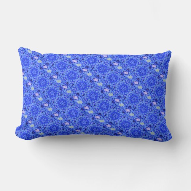 Kaleidoscope Design Blue Lila Blommigt Art Utomhuskudde (Framsida)