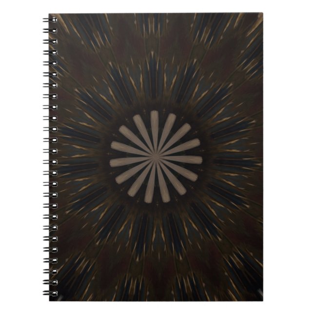 Kaleidoscope Design Mörk Brown Rustic Blommigt Anteckningsbok Med Spiral (Framsidan)