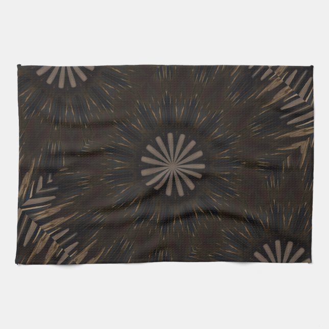 Kaleidoscope Design Mörk Brown Rustic Blommigt Kökshandduk (Horisontell)