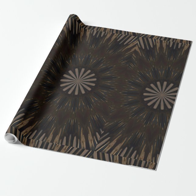 Kaleidoscope Design Mörk Brown Rustic Blommigt Presentpapper (Utrullad)