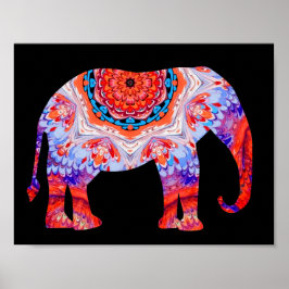 Kaleidoscope Elephant Poster i blått och Orange