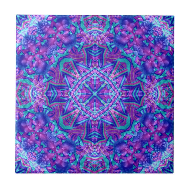Kaleidoscope för lila- & blåttvintageFractal Kakelplatta (Framsidan)