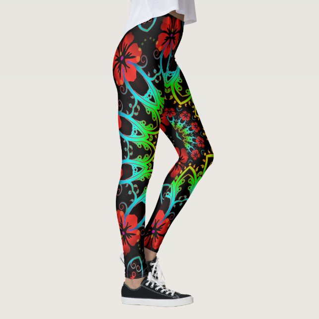 Kaleidoscope Fractal Hibiscus Flowers II Leggings (Höger)