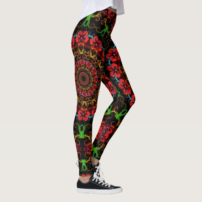 Kaleidoscope Fractal Hibiscus Flowers Leggings (Höger)