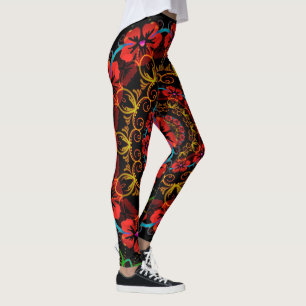 Kaleidoscope Fractal Hibiscus Flowers Leggings