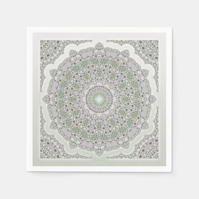 Kaleidoscope Fractal Mandala - grått grönt Pappersservett (Framsidan)