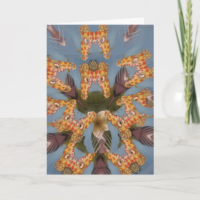 Kaleidoscope Giraffe Mandala: Abstrakt Safari Art Helgkort (Framsida)