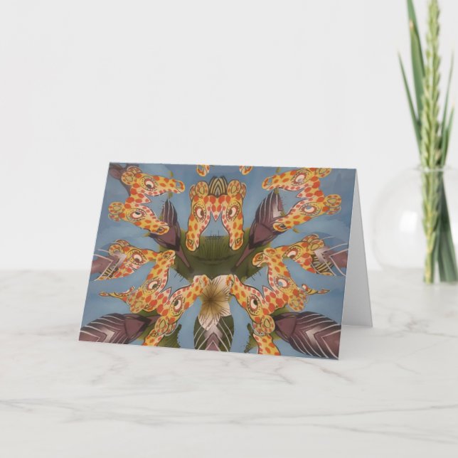 Kaleidoscope Giraffe Mandala: Abstrakt Safari Art Helgkort (Framsida)