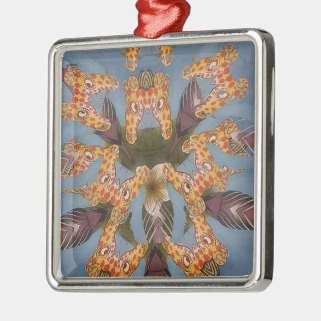 Kaleidoscope Giraffe Mandala: Abstrakt Safari Art Julgransprydnad Metall (Vänster)