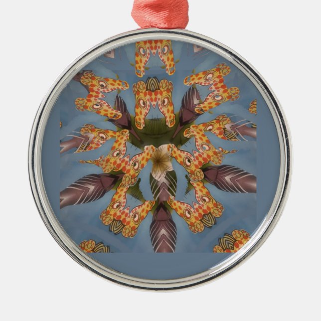 Kaleidoscope Giraffe Mandala: Abstrakt Safari Art Julgransprydnad Metall (Framsidan)
