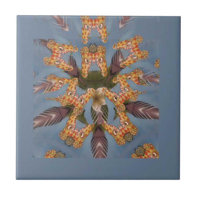 Kaleidoscope Giraffe Mandala: Abstrakt Safari Art Kakelplatta (Framsidan)