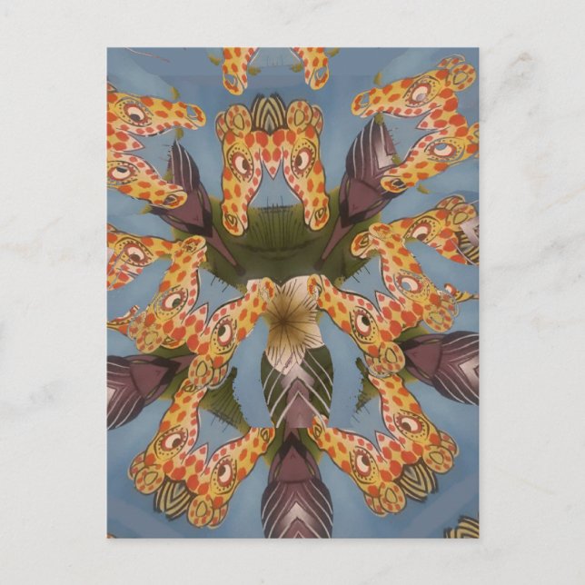 Kaleidoscope Giraffe Mandala: Abstrakt Safari Art Vykort (Framsida)