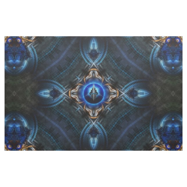 Kaleidoscope Golden Blue Fabric Skriv ut Tyg (Yard)