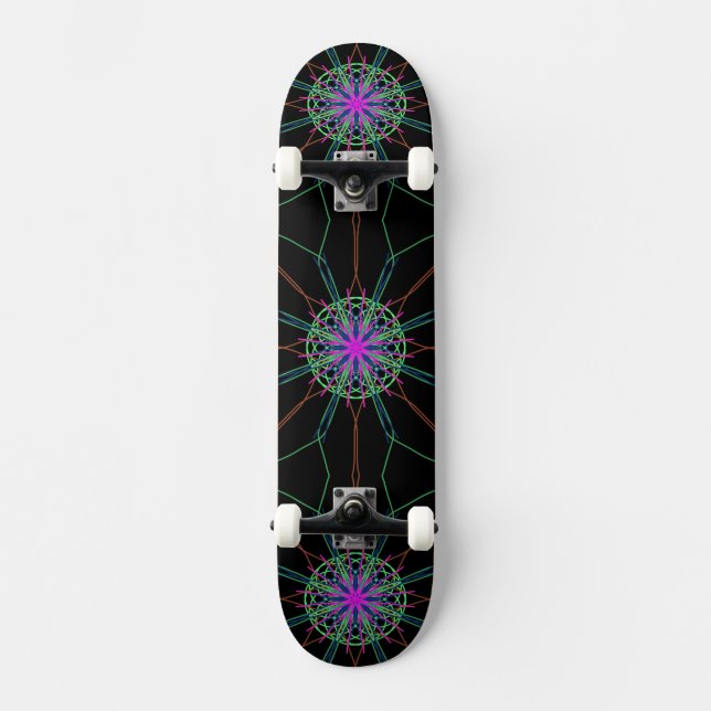Kaleidoscope Mandala Art Black Rosa Skateboard (Framsida)